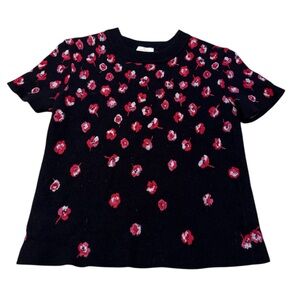 Kate Spade Falling Petals Black Knit Pullover Crewneck Sweater Floral Pattern